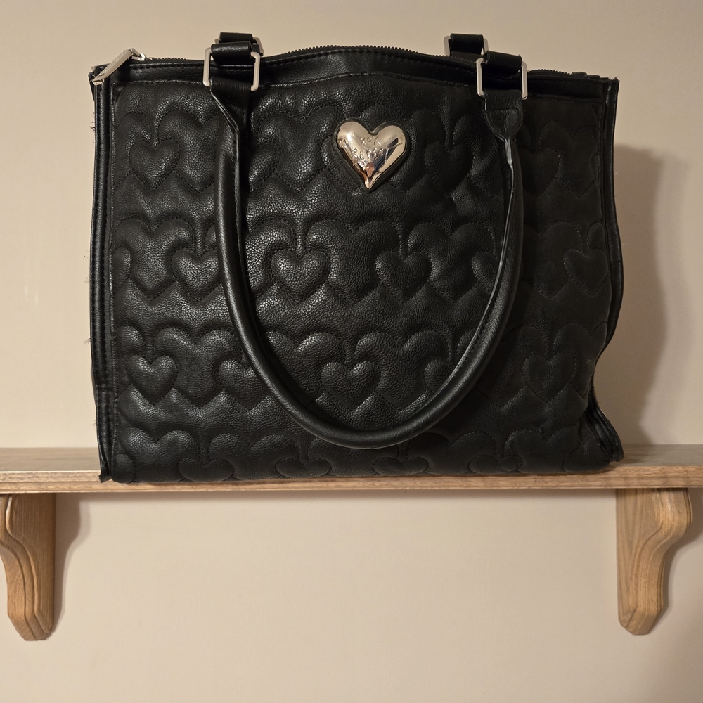 Betsey Johnson Black Quilted Heart Tote